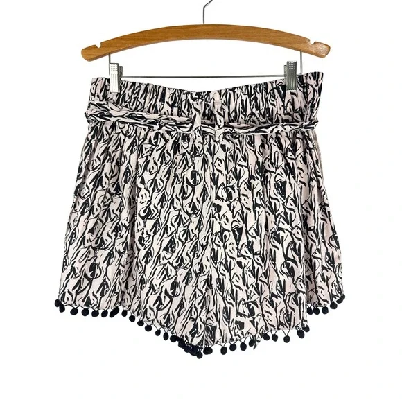 Sugar Lips Curve Womens 1X Shorts Black White Print Pom Pom Tie Waist Cotton - Picture 4 of 11